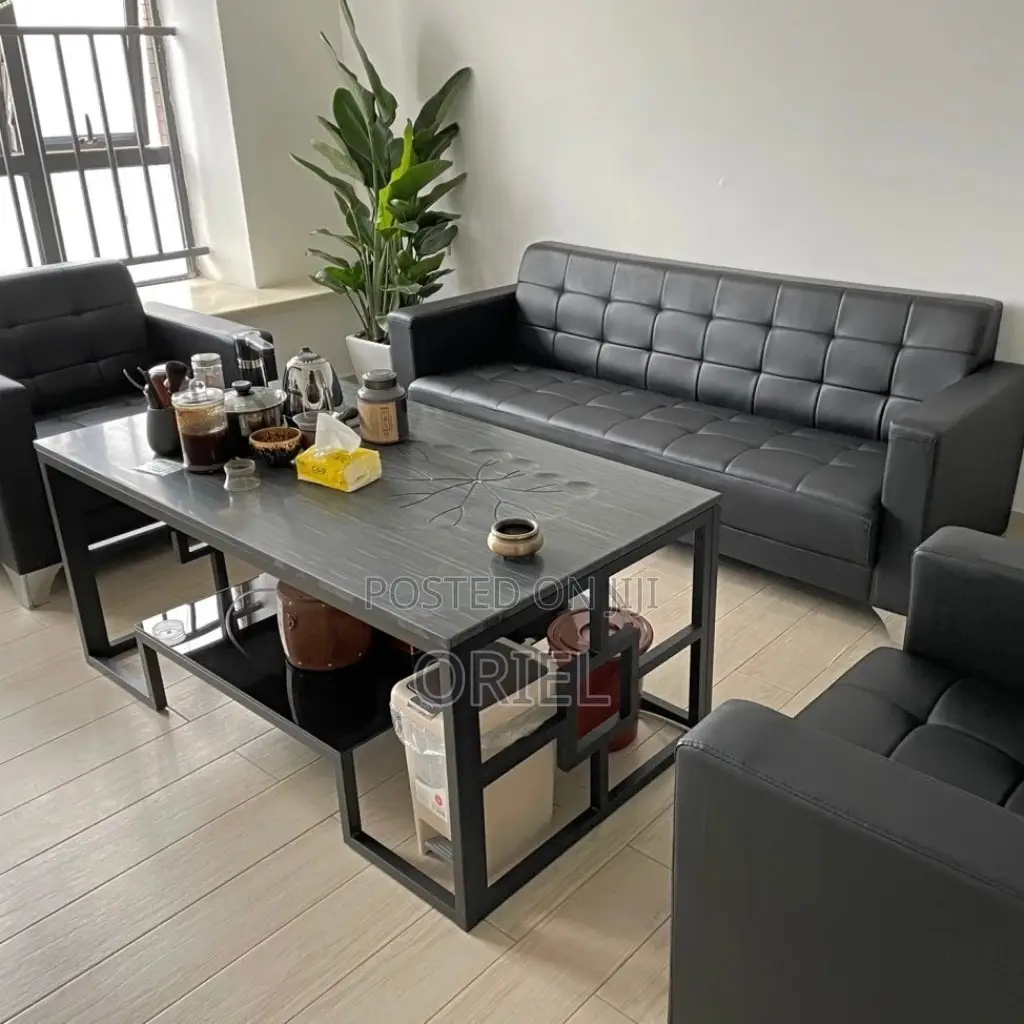 Office Sofa : 5-Seater Executive Office Leather Padded Reception Sofa