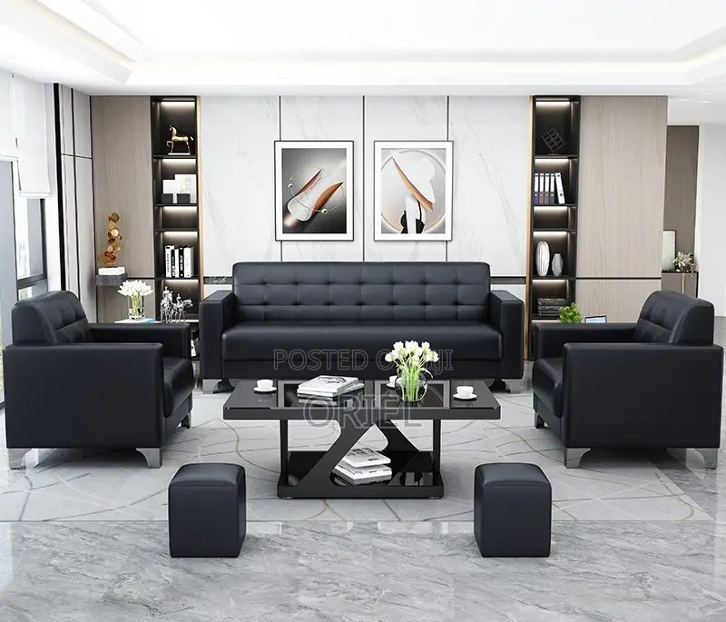Office Sofa : 5-Seater Executive Office Leather Padded Reception Sofa