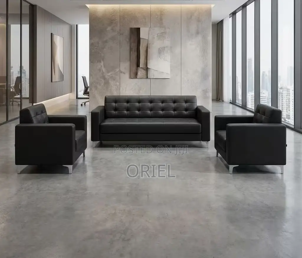 Office Sofa : 5-Seater Executive Office Leather Padded Reception Sofa