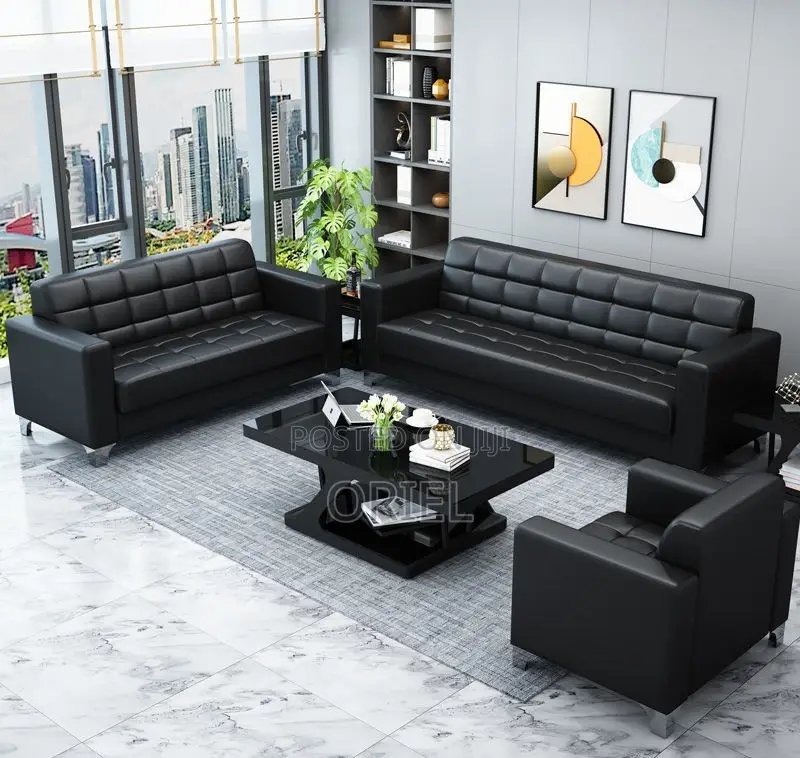 Office Sofa : 5-Seater Executive Office Leather Padded Reception Sofa