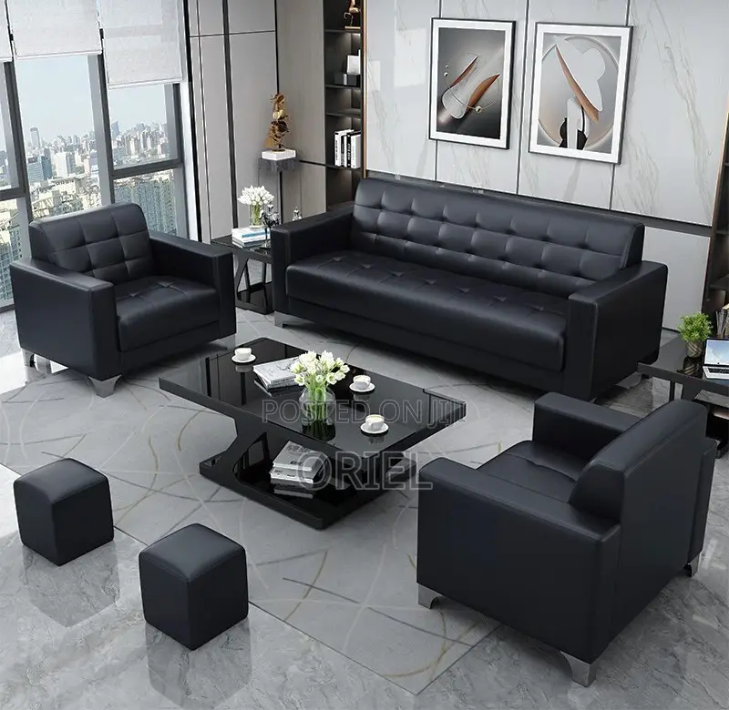 Office Sofa : 5-Seater Executive Office Leather Padded Reception Sofa