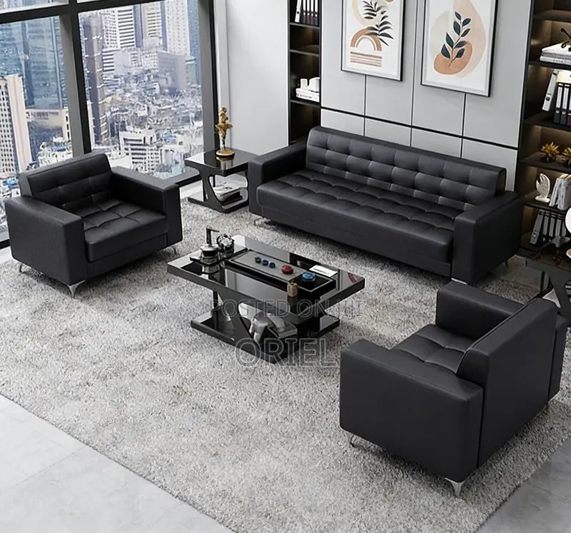 Office Sofa : 5-Seater Executive Office Leather Padded Reception Sofa