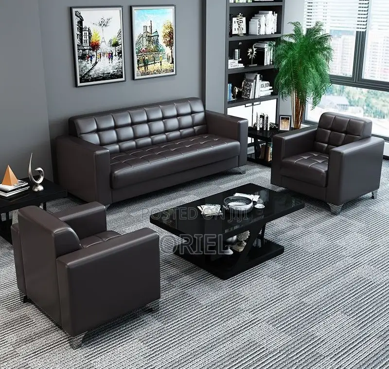 Office Sofa : 5-Seater Executive Office Leather Padded Reception Sofa