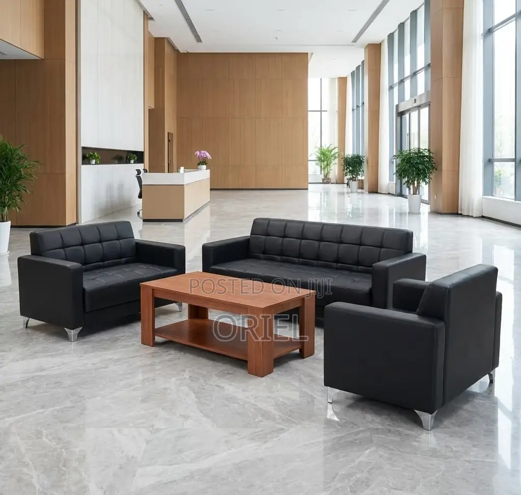 Office Sofa : 5-Seater Executive Office Leather Padded Reception Sofa