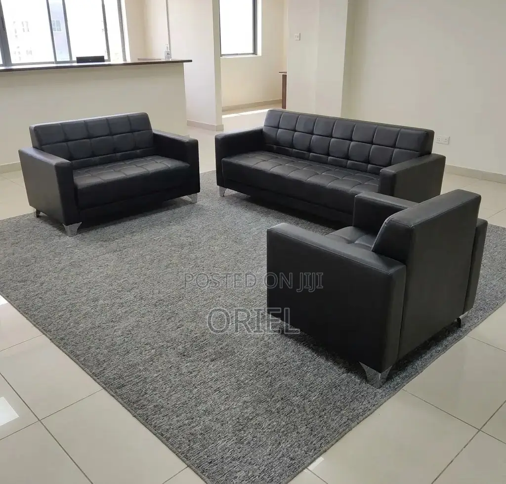 Office Sofa : 5-Seater Executive Office Leather Padded Reception Sofa