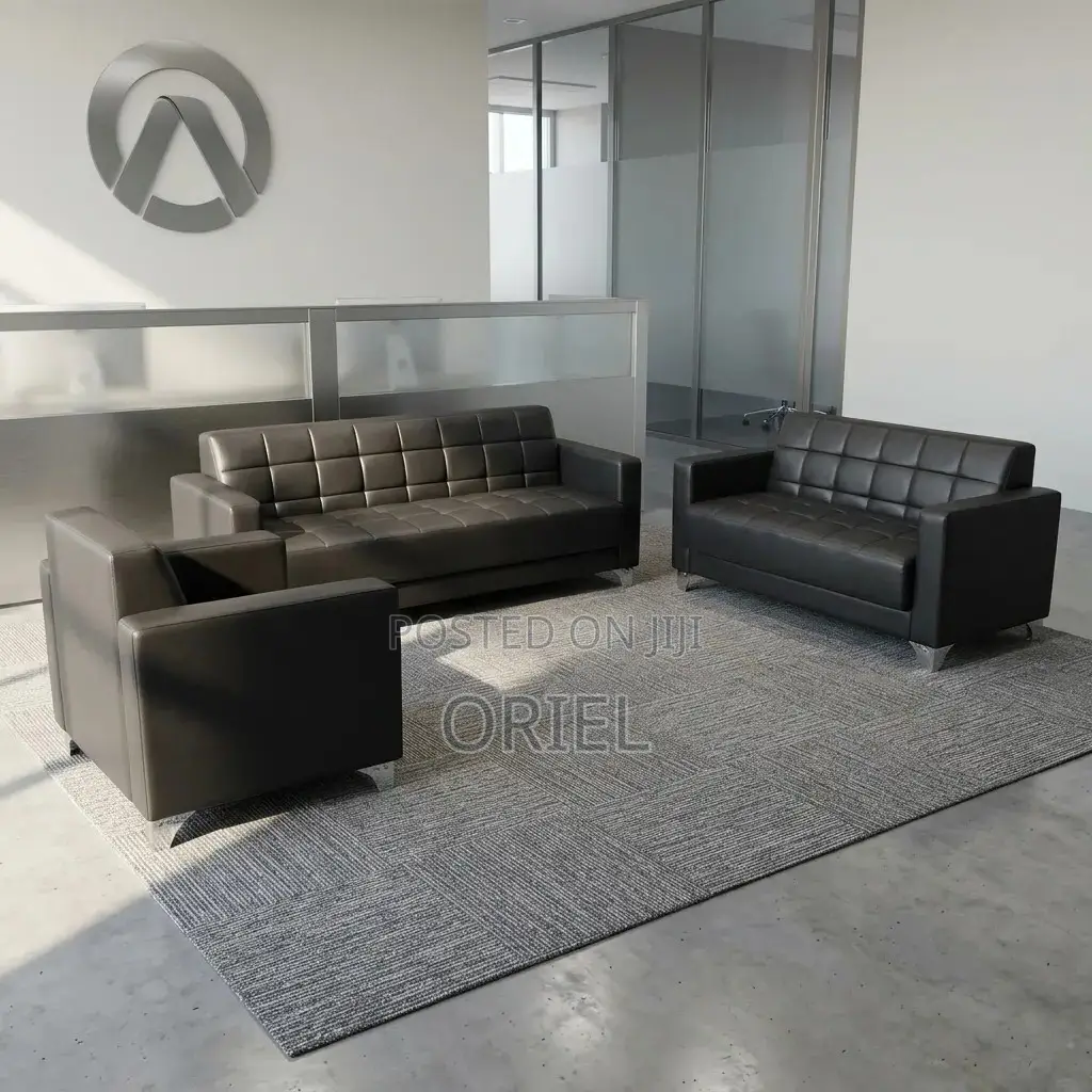 Office Sofa : 5-Seater Executive Office Leather Padded Reception Sofa
