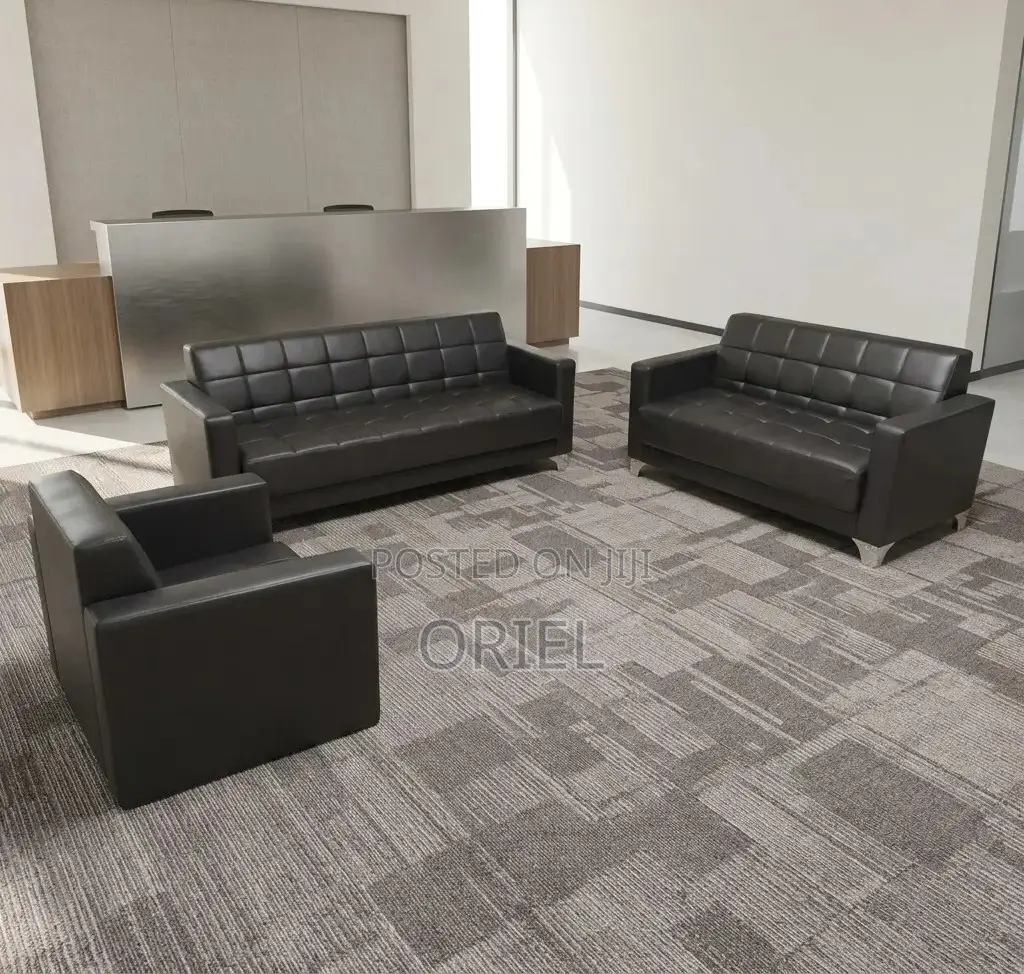 Office Sofa : 5-Seater Executive Office Leather Padded Reception Sofa