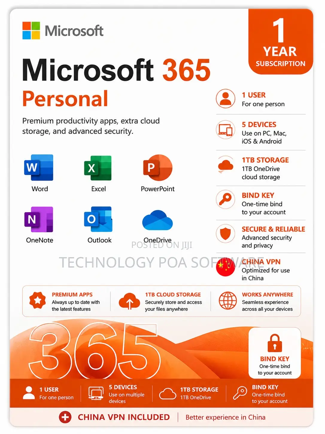 Microsoft 365 Personal – 5 Devices | 1tb Storage | 1 Year | 1 User