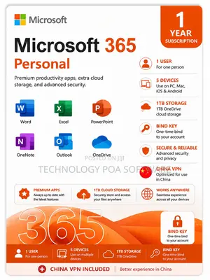 Microsoft 365 Personal – 5 Devices | 1tb Storage | 1 Year | 1 User