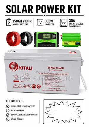 150ah/10hr Solar Power Kit – 300w Inverter + 30a Charge Controller