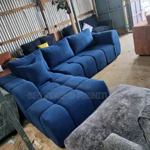 6-Seater L Seat Sofa Deep Blue Bubble Comfort