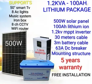 1.2kva MPPT Inverter - 100ah Lithium Battery - 500w Solar Home Kit