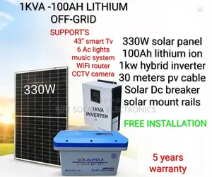 Home 1kwh Offgrid System - 100ah Lithium Battery - 330w Solar Panel