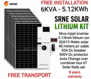 SRNE 6kva Inverter - 5.12kwh Battery -(6)615w Solar Free Installation