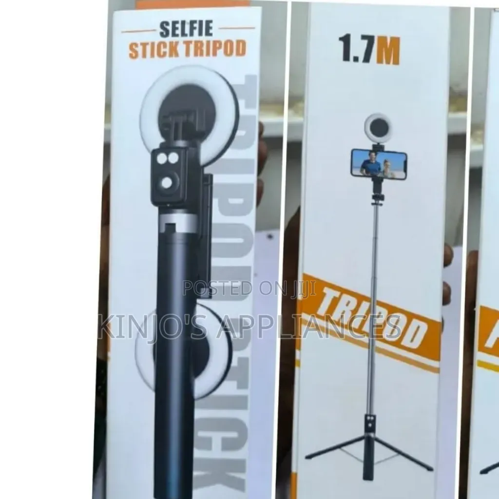 A Selfie Stick Tripod With Dual Ring Light