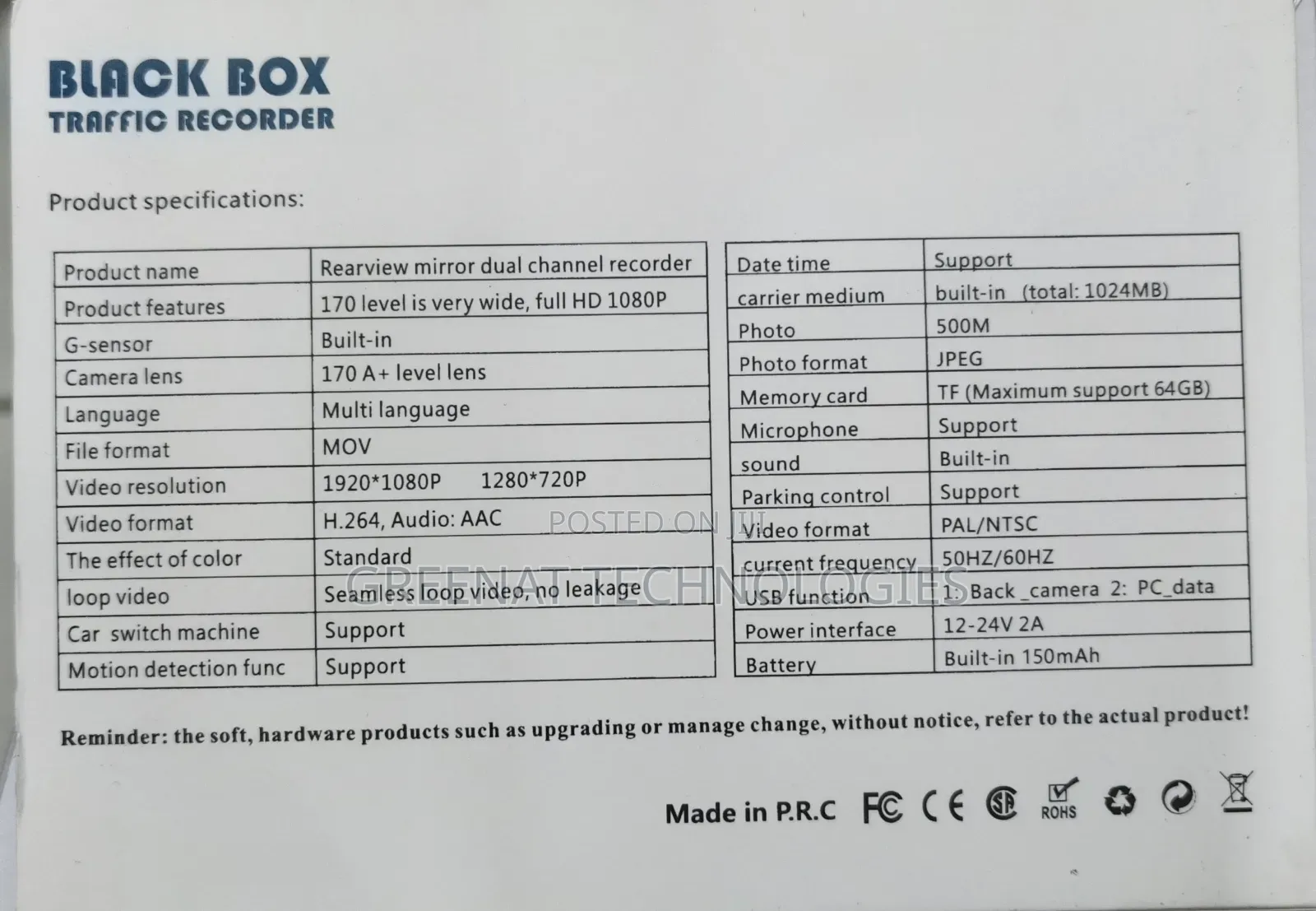 Black Box Traffic Recorder Dashcam