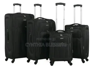 Quality Fabric Suitcases Black Four Wheels