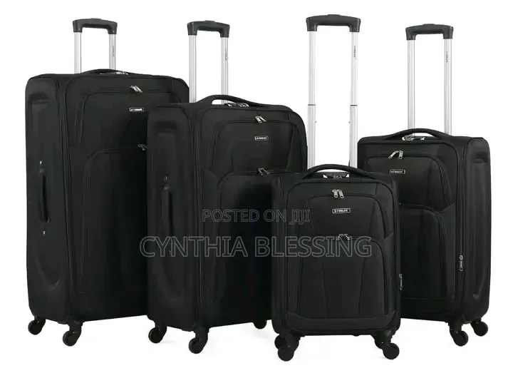 Quality Fabric Suitcases Black Four Wheels