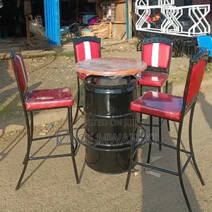 Bar Set of 4 Chairs and Black Drum Table 