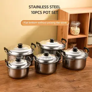 10 Pieces Stainless Steel Cooking Pots – Medium Gauge