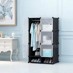Plastic Wardrobe,2-Column 4 Rows(Black,Blue, Pink)