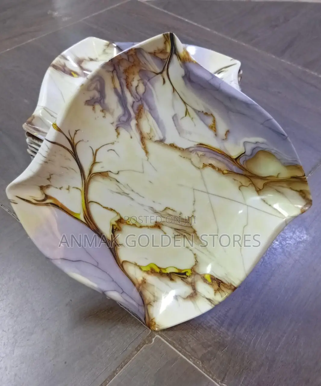 6pcs Melamine Plates Golden Marble Pattern