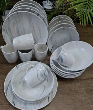 Marble-Ceramic 24 Pieces Dinner Sets (Ash-Grey)