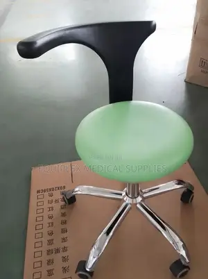 Green Doctor's Stool With Backrest and Wheels / Dentist Stool
