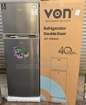 Von VRT-181drax Double Door Fridge, Top Mount Freezer- 181l