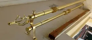 Gold 2m Double ,Well Drilled , Adjustable Window Curtain Rods