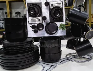 All Black 24 Pieces Ceramic Dinner Set