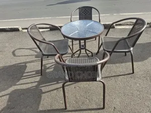 Glass Round Rattan Table and Chairs Combined Outdoors Set