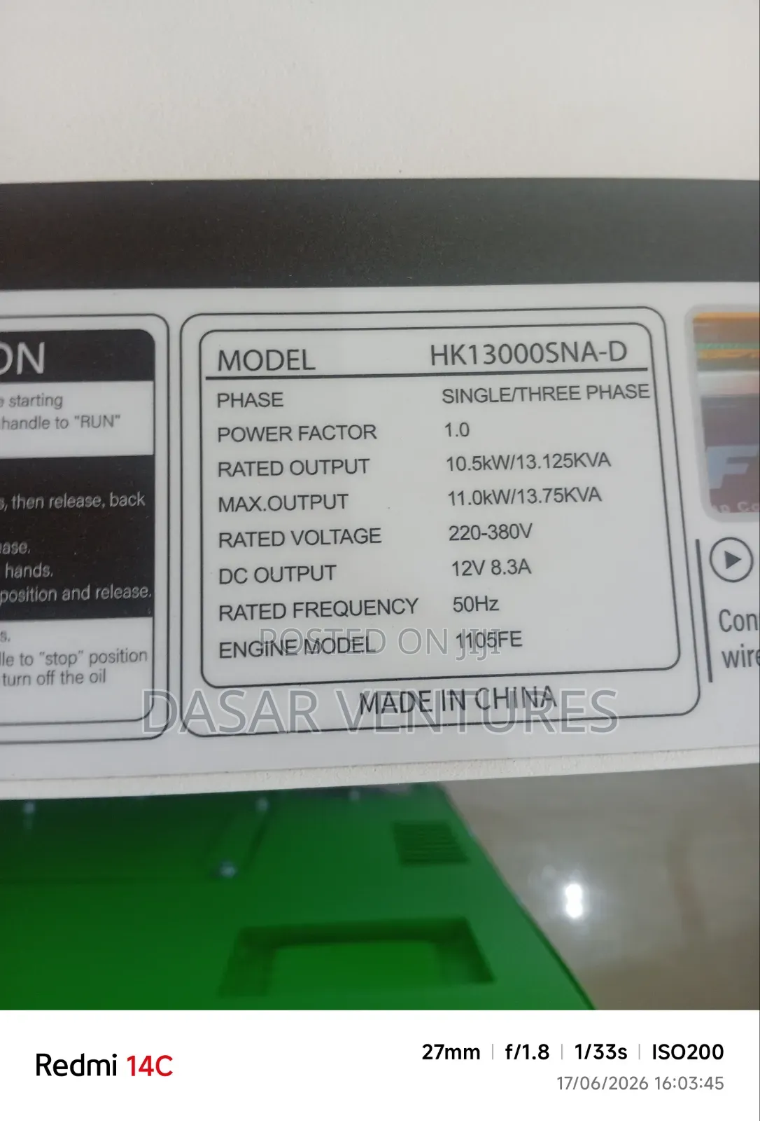 Generator Hisaki 13kva