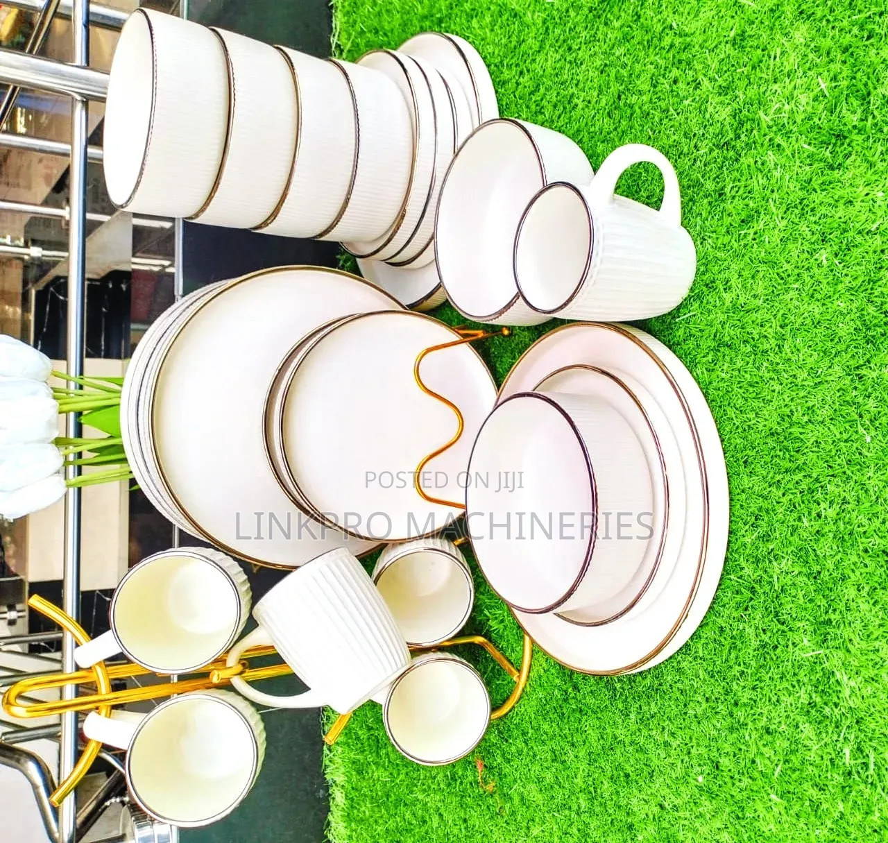 24 Pieces Gold Ring Ceramic Dinner Set