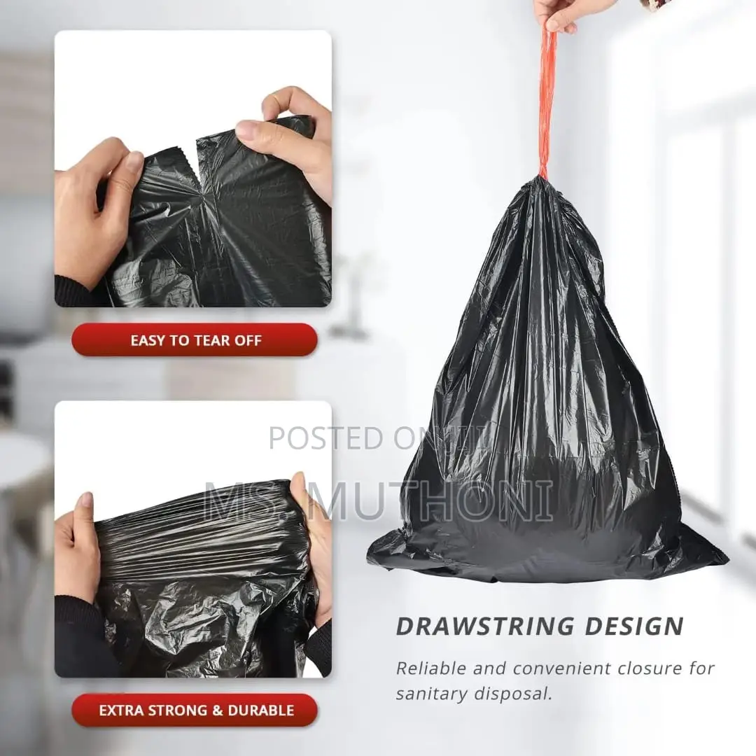 Black Strong Drawstring Trash Bags (75pc)