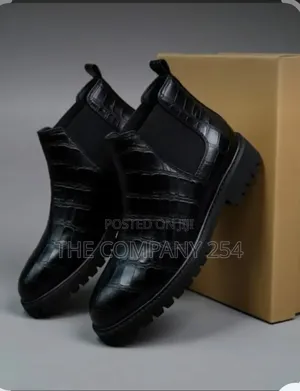 Black Croc-Embossed Leather Chelsea Boots