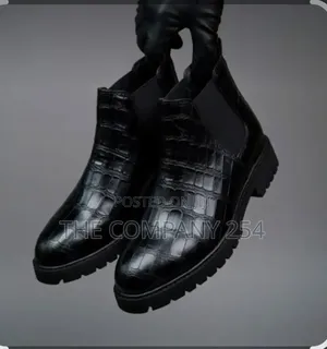 Black Croc-Embossed Leather Chelsea Boots