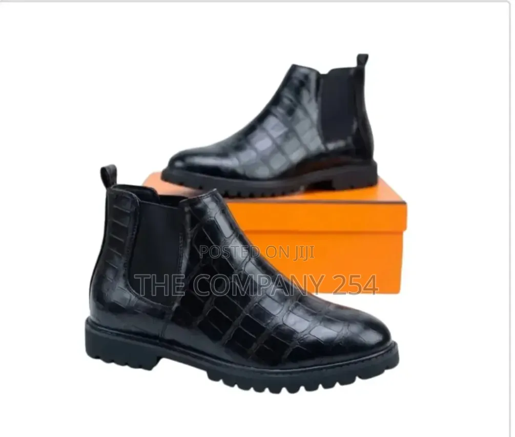 Black Croc-Embossed Leather Chelsea Boots