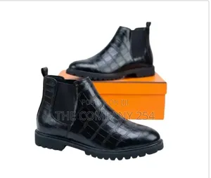 Black Croc-Embossed Leather Chelsea Boots