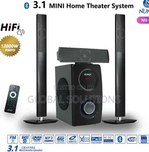 Mini Home Theater System With a Black Subwoofer and a Center Speaker