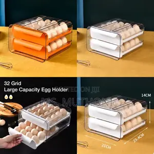 Double-Layer Egg Holder Featuring Two Drawers That Store Up to 32 Eggs