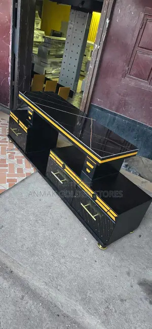 Executive Tv Stand With Marble Coating and Light in Black
