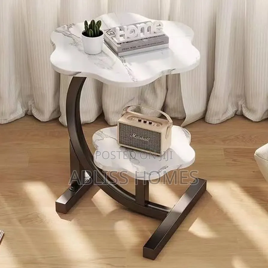 Wooden Wavy Top Bottom Metallic Crescent Table