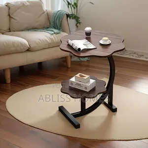 Wooden Wavy Top Bottom Metallic Crescent Table