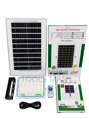 Jsot 100w Led Solar Flood Light With Remote - Ip66 Waterproof.