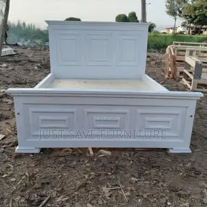 5x6 White Modern Wooden Bed – Elegant Bedroom Bed Frame