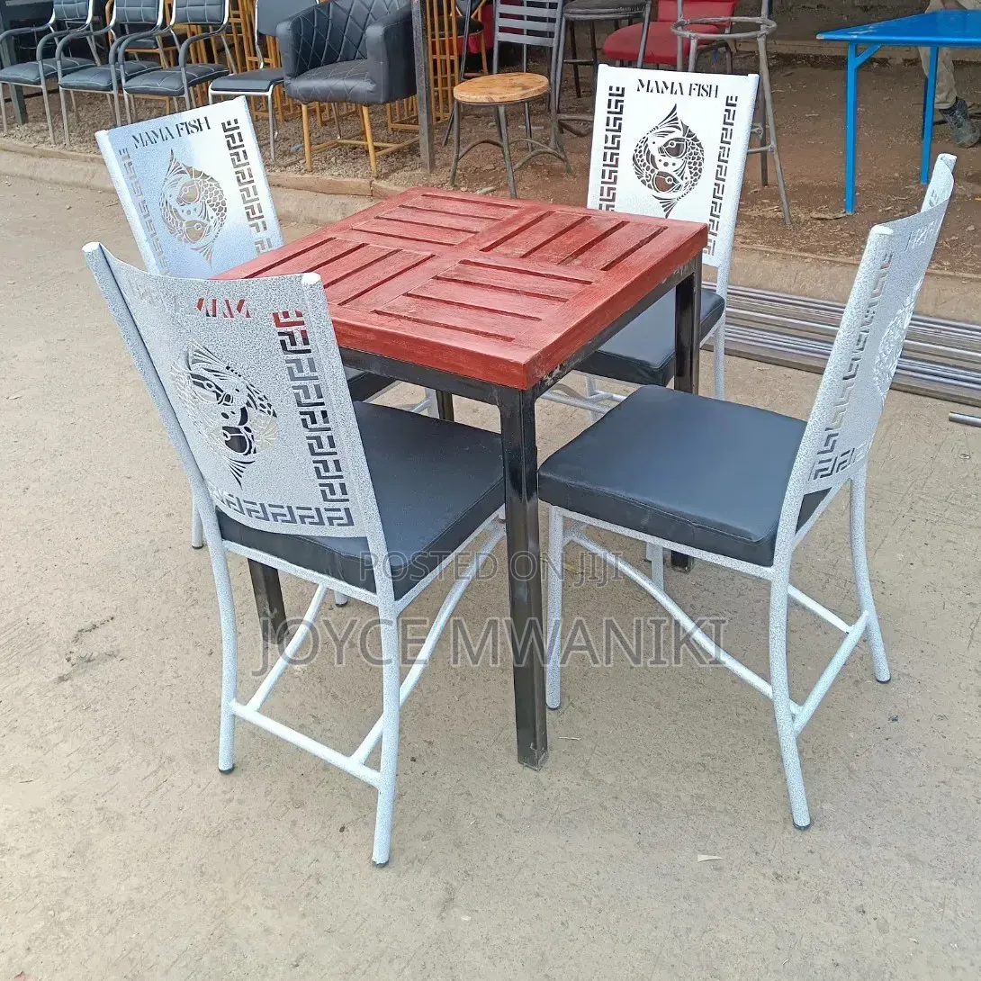 Restaurant Set With Powder Coated Frame and a Wooden Table 