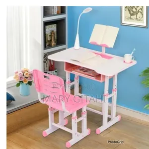 Height Adjustable Kids Study Desk Chair Set With Led Lamp