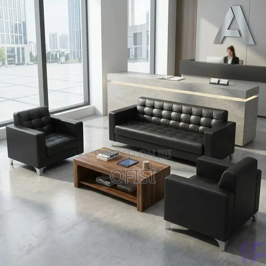 Office Sofa; 5 Seater Black Executive Sofa Set