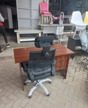 Dark Brown Office Desk With Headrest Chair